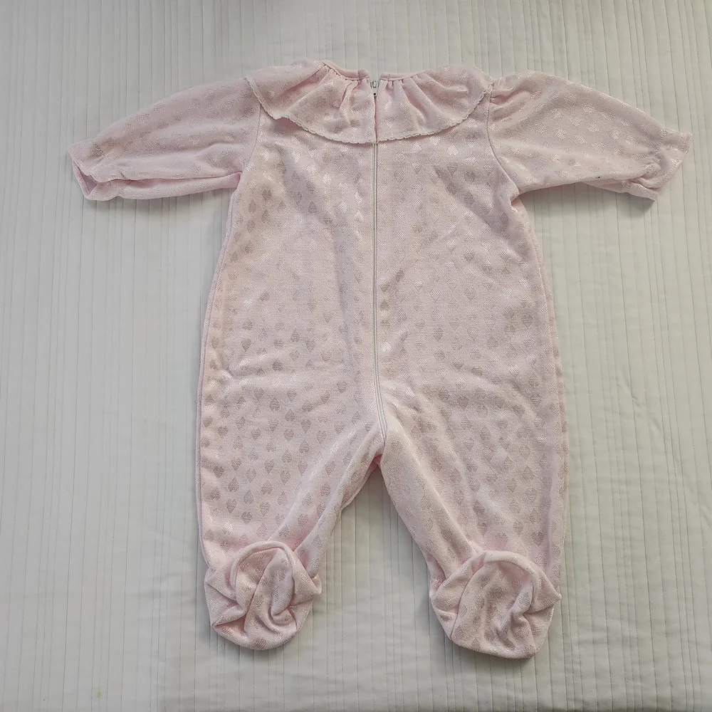 Soft Pink Baby Girls Heart One Piece Pj Sleeper Outfit 3-6months